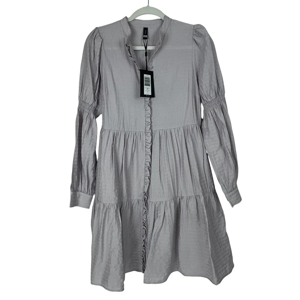 Y.A.S Yasluisa Long Sleeve Shirt Dress Ruffle Tiered Lilac Marble Women Sz UK 8‎